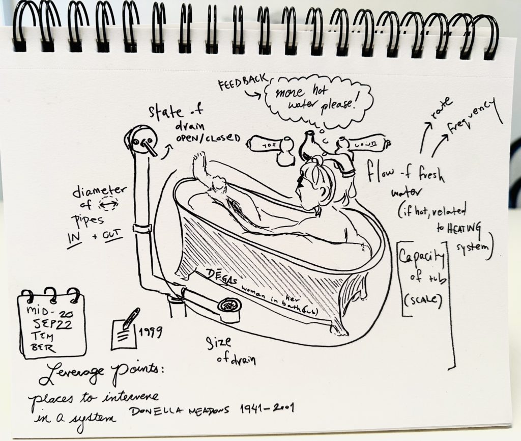 visual notes, sketch of bathtub as model of simple system